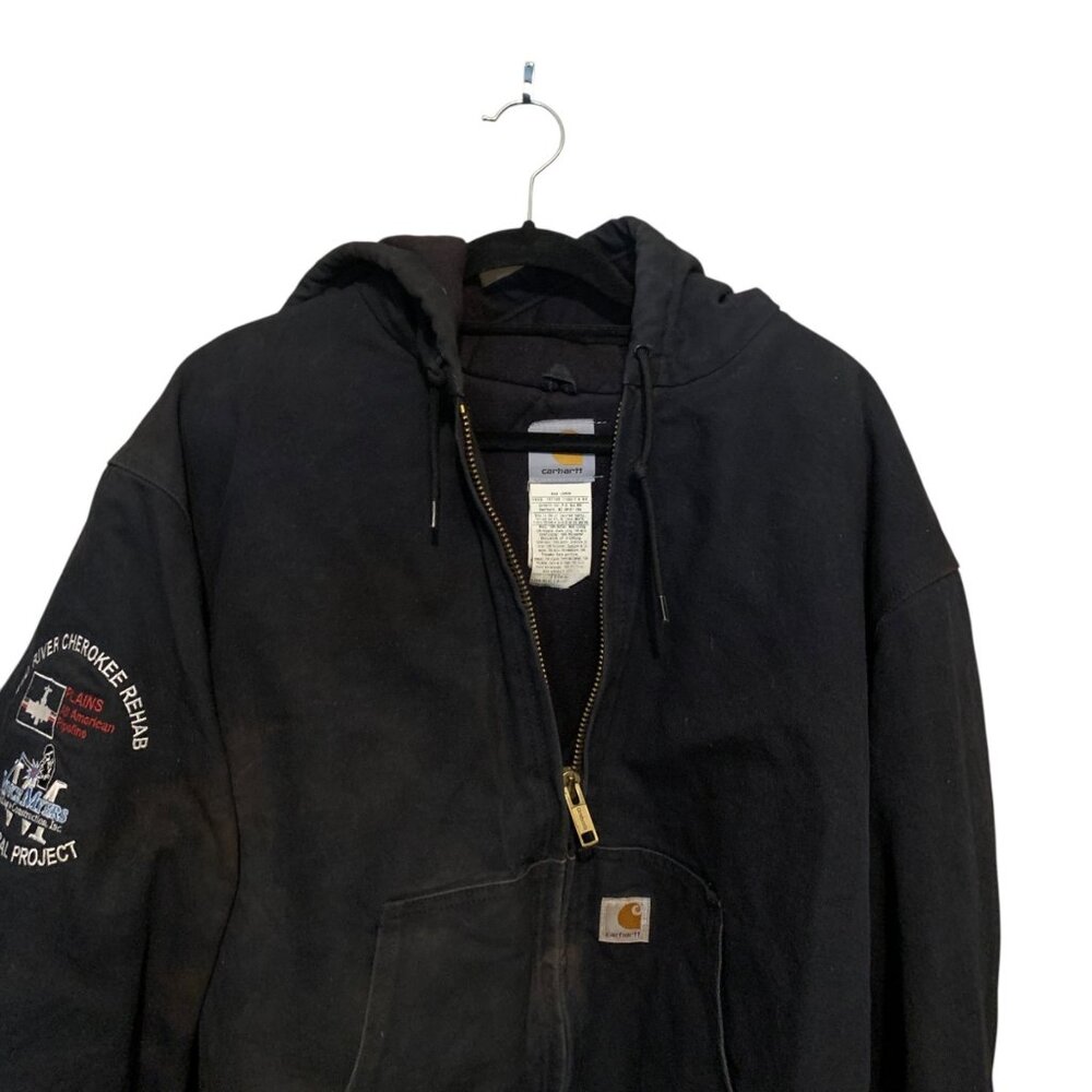 VTG 90s CARHARTT Jacket Duck Chore Quilted Black Pipeline Embroidery Size XL USA - Picture 7 of 16
